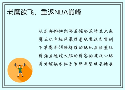 老鹰欲飞，重返NBA巅峰